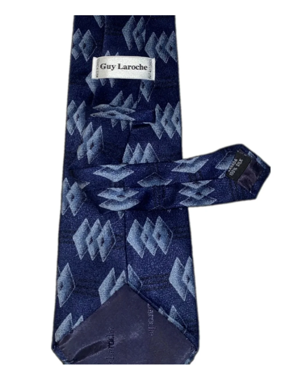 Vintage 1990s Guy Laroche 100% Silk Navy Blue Geometric Power Tie Mens Necktie